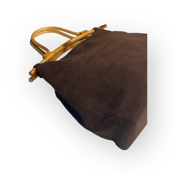 90’s: Julie Brown ꕥ Bamboo Boho Top Handle Satchel Bag ꕥ Chocolate Micro Suede ꕥ - Picture 7 of 16